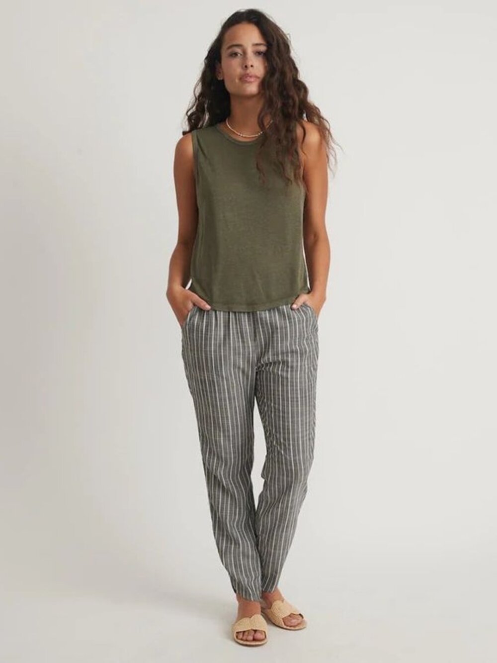 Marine Layer Allison Pant in Blue/Gray White Stripes small